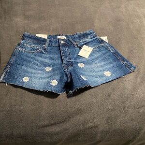 Forever 21 Blue Jean Shorts with Floral Embroidery